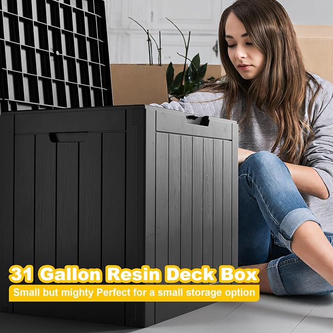 EasyUp 30 Gallon Outdoor Storage Box Waterproof, Resin Outdoor Deck Box, Deck Boxes for Garden Tools Equipment and Cushions (Black)