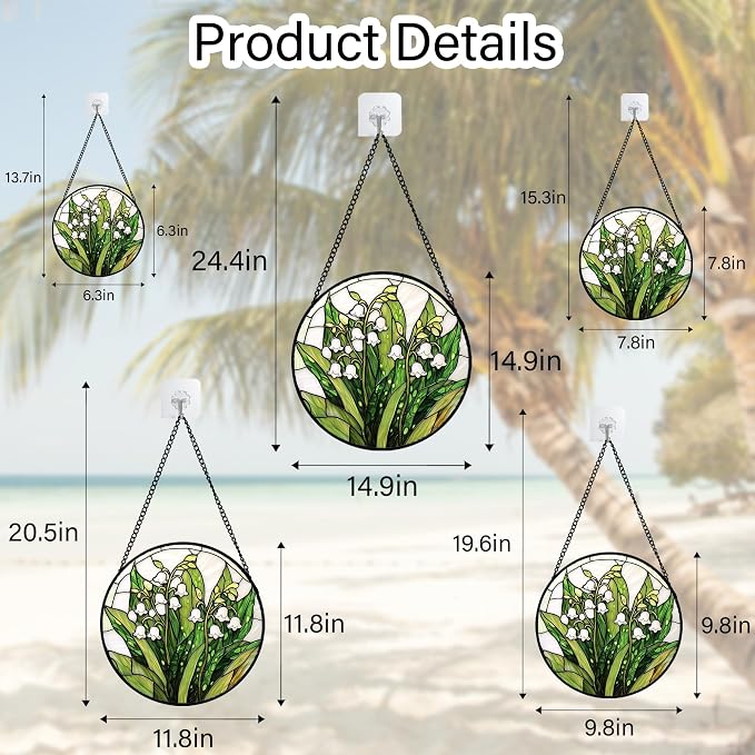 DASTOLL Stained Glass Window Hanging, Lily of the Valley Flower Sun Catchers Colorful Glass Panel Green Plants Suncatcher Decor for Birthday for Women,Men,Wife, Lovers, and Mom 11.8 in
