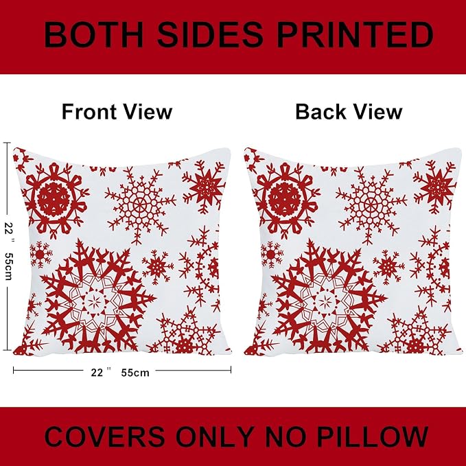 22x22 Christmas Pillow Covers Happy Winter Snowflakes Let It Snow Deer Soft Velvet Baby It's Cold Outside Decorative Throw Cushion Cases for Sofa Farmhouse Couch Square 22 Inch Set of 4