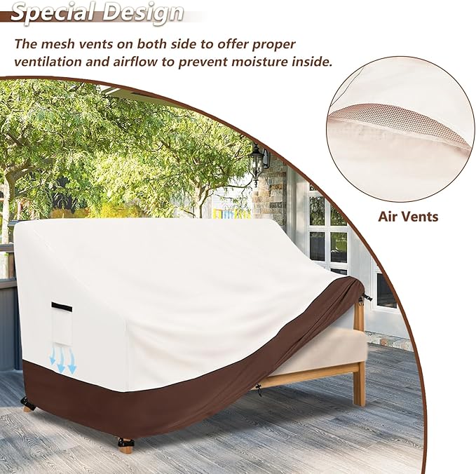 Outdoor Couch Cover | Heavy-Duty Waterproof Outdoor Sofa Cover | All-Weather Patio Furniture Covers for Loveseats & Benches (Beige, Fits 58" W x 32.5" D x 31" H)