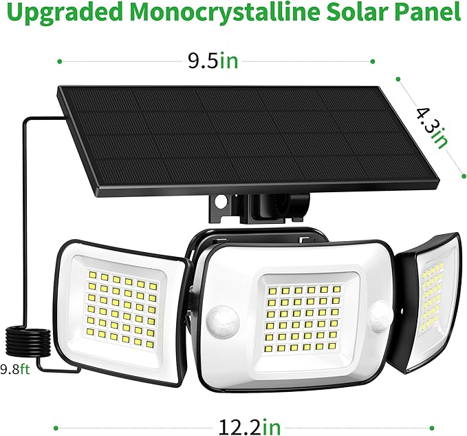 intelamp Solar Flood Lights Outdoor Waterproof, 2 Pack 6000mAh 1200LM Solar Powered Dual Motion Sensor LED Lighting Dusk to Dawn Security Floodlight Exterior with Remote 9.8ft Cable for Garden House