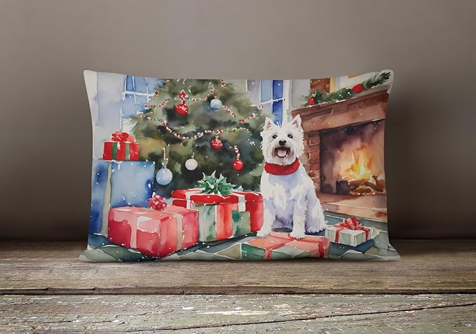 Caroline's Treasures DAC2765PW1216 Westie Cozy Christmas Throw Pillow Machine Washable, Indoor Outdoor Decorative Pillow for Couch, Bed or Patio, 12HX16W