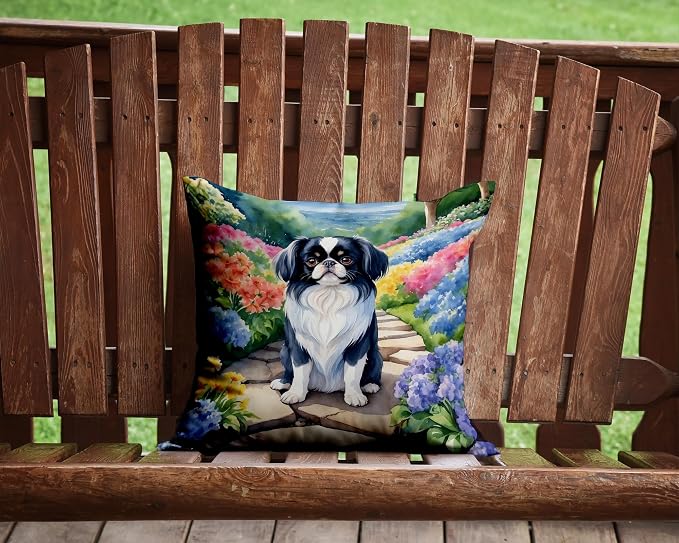 Caroline's Treasures Japanese Chin Spring Path Throw Pillow Machine Washable, Indoor Outdoor Decorative Pillow for Couch, Bed or Patio, 14Hx14W
