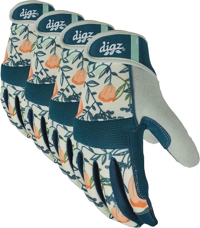 DIGZ 77862-23 High Performance Women's Gardening Work Touch Screen Compatible Fingertips Gloves, Large (Pack of 4), Coral Floral Pattern