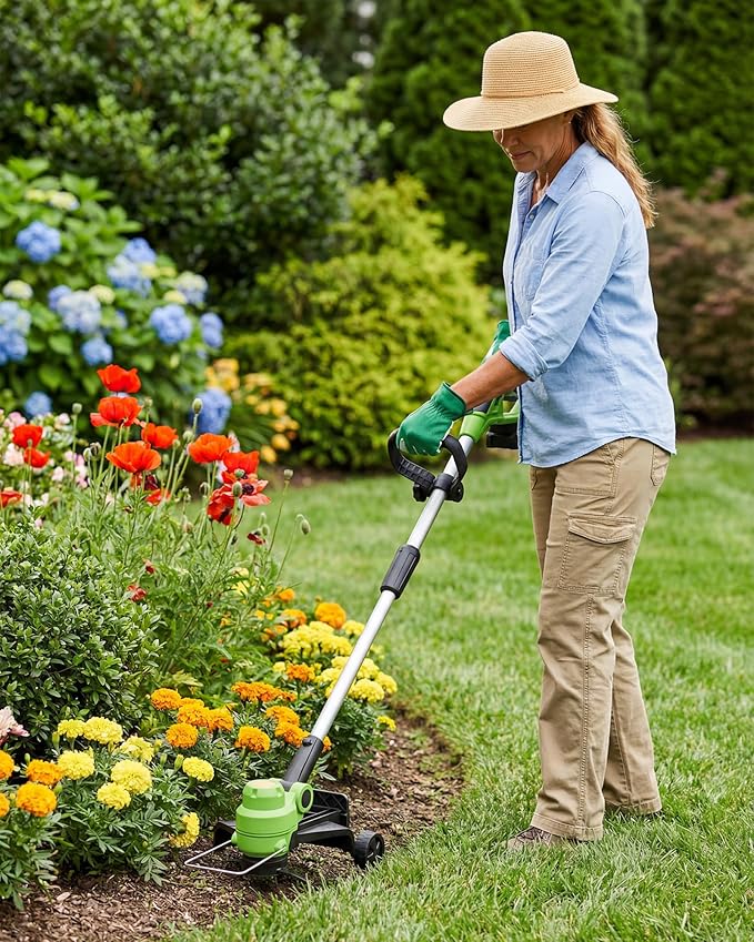 20V Battery Grass Trimmer, with 2.0A Lithium Batteries, 8 Grass Cutting Lines, Electric Lawn Trimmer, Battery Powered Garden Grass Cutting Tool