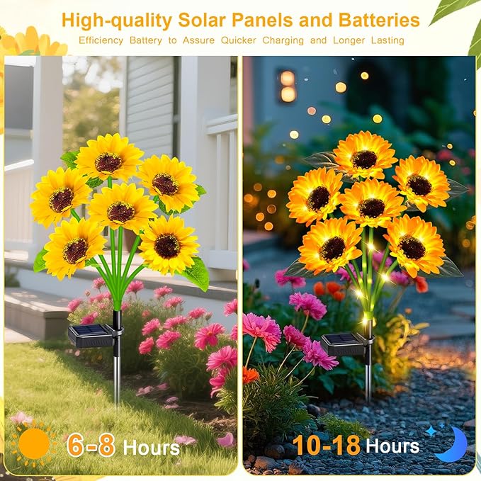 ZFNN Solar Outdoor Lights Garden Decor,6 Pack Solar Sunflower Lights, 36 Waterproof Garden Decor Flower for Outside Yard Patio,Flower Bed, Pathway, Gift for Women, Mom, Grandma- 6 Pack