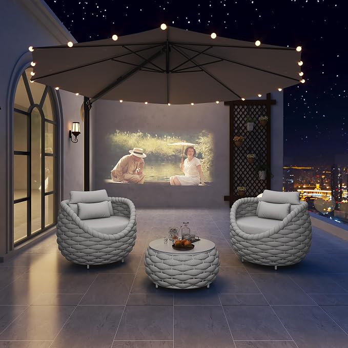 TWT Outdoor Patio Furniture Set-5 Pieces Aluminum Sectional Sofa, Metal Patio Conversation Set with Threeseat & Armchair, Textile Rope and Coffee Table, Light Grey