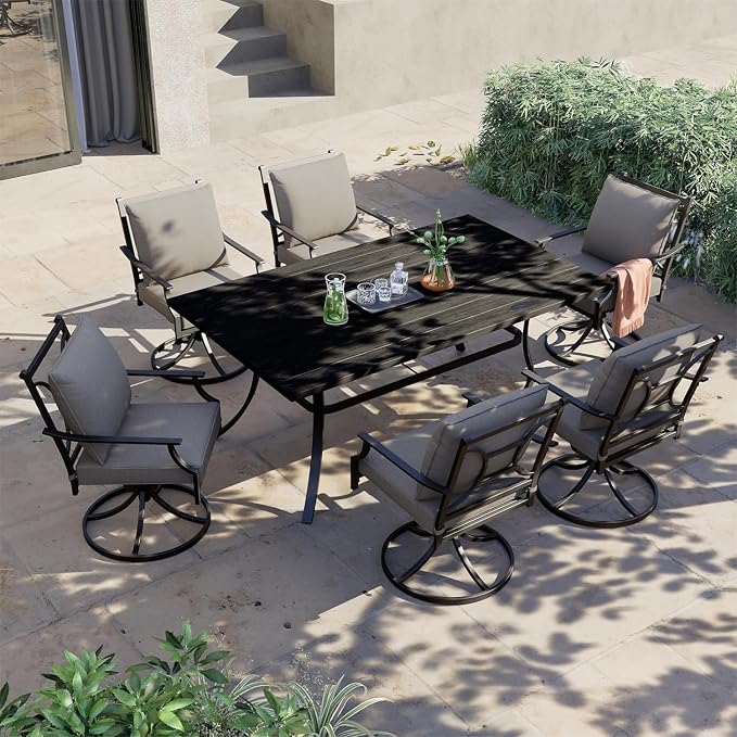 Grand patio Dining Chairs Set of 2，Outdoor Swivel Patio Dining Chairs Set of 2，Swivel Rocker Dining Chair，Outdoor Dining Chairs with Grey Cushions, Patio Chairs for Outside, Garden Lawn Porch
