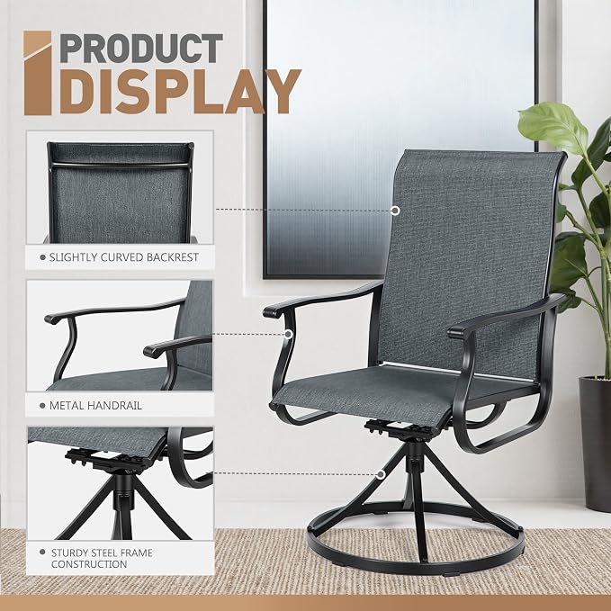 SUNCROWN 7-Piece Outdoor Patio Dining Set, All Weather Rectangular Metal Table & 6 Dark Grey Swivel Textilene Mesh Chairs, Weather Resistant Patio Furniture for Deck Lawn Garden Backyard Poolside