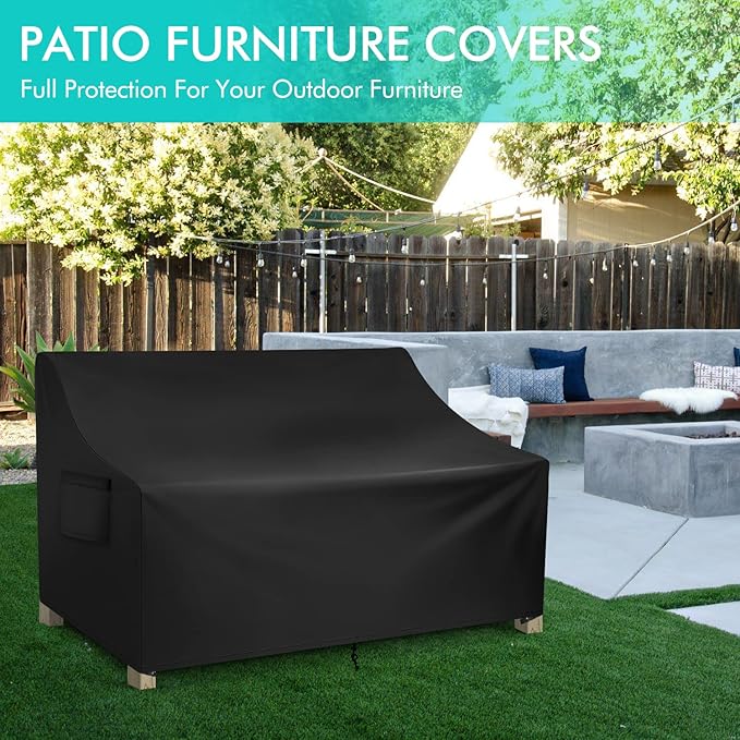 WLEAFJ Patio Sofa Cover Waterproof, 2-Seater Patio Loveseat Cover, Heavy Duty Outdoor Couch Cover, Outdoor Furniture Covers with Air Vent, 60’’ W x 34’’ D x 30’’ H