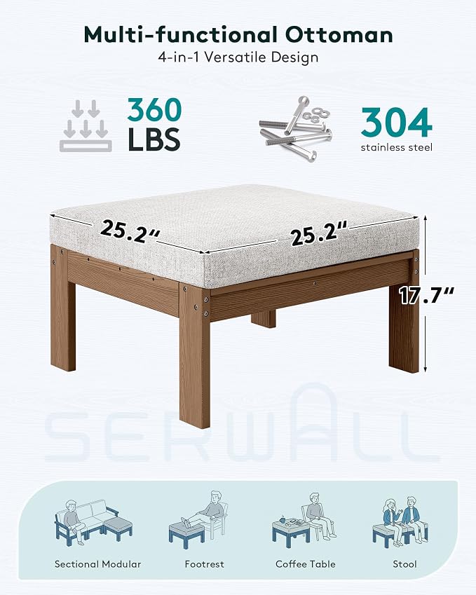 SERWALL HDPE Outdoor Ottoman with Cushions