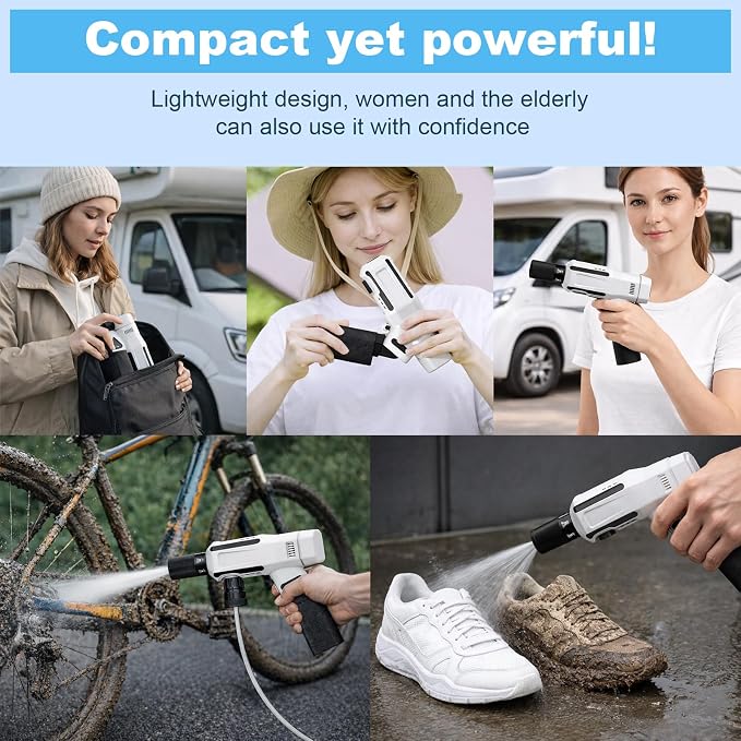 Foldable Cordless Washer, Handheld Washer for Car Home Outdoor Patio Garden,Battery Operated Washer with 5-in-1 Swivel Nozzle & 16.5FT Hose.