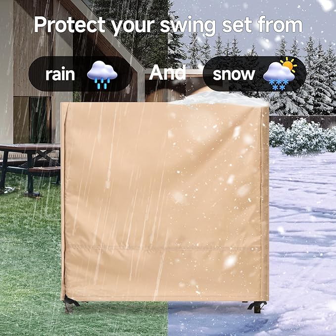 Outdoor Swing Covers for Patio Swing 2 Seater, 65" L x 50" D x 66" H, 2 Seat Swing Cover Waterproof, Porch Patio Swing Canopy Cover, Windproof UV Resistant All Weather Protector - Beige