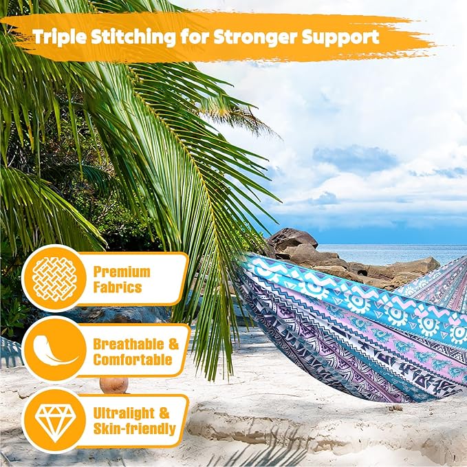 NATUREFUN Ultra-Light Travel Camping Hammock | 300kg Load Capacity,Breathable,Quick-Drying | 2 x Premium Carabiners,2 x Nylon Slings Included | Outdoor Indoor Garden