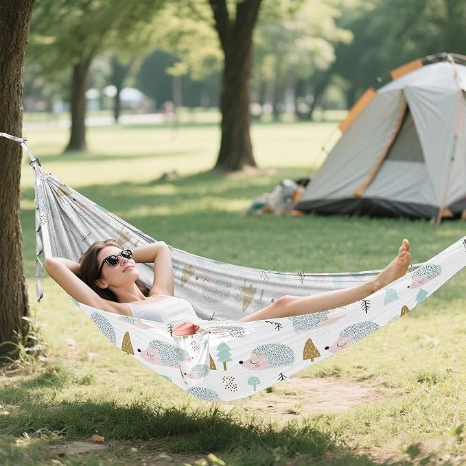 Camping Hammock Outdoor Hammocks for Outside Cute Hedgehog Beach Trees Portable Lightweight with Pockets Tree Straps Indoor