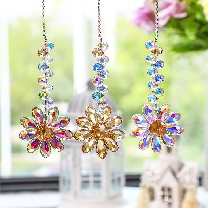 6PCS Crystal Sunflower Suncatchers for Window Hanging Gifts | Rainbow Maker Sun Catchers Indoor Window,Outdoor Patio Garden Decor,Whimsical Decor,Glass Ornaments For Christmas Tree