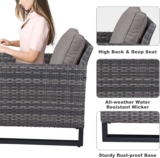 Belord 7 Piece Outdoor Furniture Patio Wicker Sofa Set, Oversize Outdoor Dining Chairs with Rattan Ottomans, Conversation Sets Patio Furniture Come with Removable Washable Cushion Grey