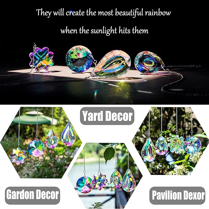 4pcs Crystal Suncatchers for Window Hanging Sun Catcher Indoor RainbowMaker | Hanging Crystals Suncatcher for Home Garden Decor Lamp Chandelier Prism Gift For Women Light Catcher Glass Christmas Ornament