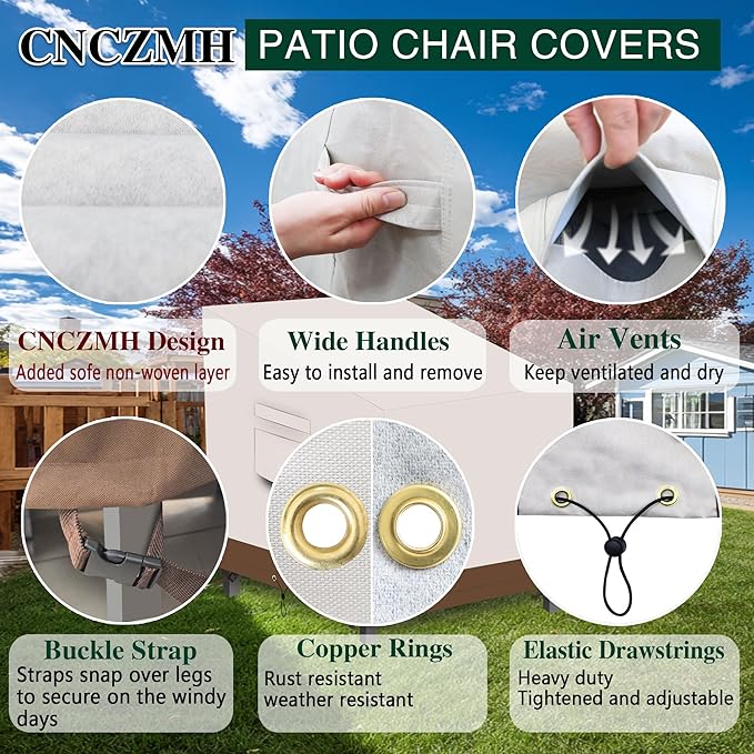 Heavy Duty Patio Chair Covers Waterproof Outdoor, 2 Pack 600D Patio Furniture Covers for Outdoor Rocking Swivel Adirondack Chairs, Lounge Deep Seat 33'' W x 34''D x 24''H/ 31''H Beige Brown
