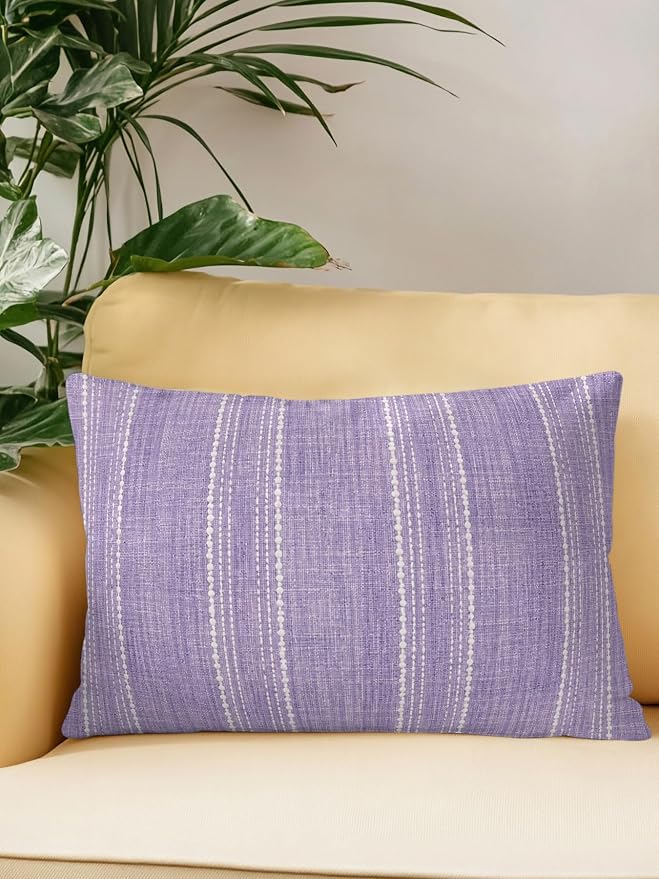 Waterproof Outdoor Pillow 1 Pack Lavender Linen Stripes Decorative Throw Pillows Cover & Insert 20x12 Inch Lumbar Pillowcase Parallel Vertical Lines Pillows for Couch Sofa Bed Patio Furniture