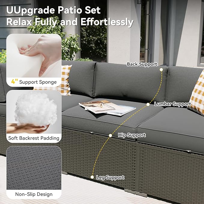 Aoxun Patio Furniture Set, 11 Piece Outdoor Sectional Sofas with Waterprool Cover, 10 Seats Wicker Rattan Outdoor Furniture Patio Conversation Set for Backyard, Garden Dark Grey