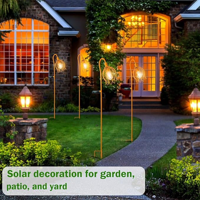 Solar Lights Outdoor Decorative Solar Wire Metal Flower Yard Stake Decorative Path Light for Walkway Pathway Lawn Patio Yard Decorations Yellow 2 Pack