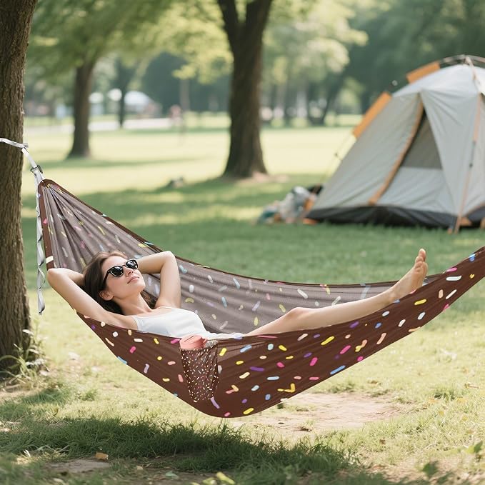 Graffiti Colorful Crumbs Camping Hammock, Portable Lightweight Single Hammock with Tree Straps and Aluminum Carabiners, 114" x 54" Travel Hammock for Hiking Backpacking Beach
