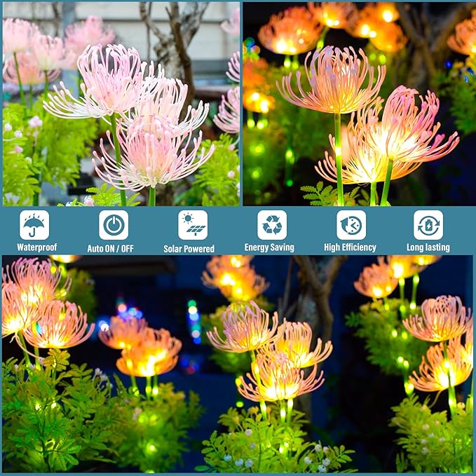 Solar Garden Lights 4 Pack, Solar Flowers Lights with Glowing Flowers & Stems, Upgraded Solar Panel, Outdoor Lights for Garden Decoration,Yard Decor and Gift for Mother