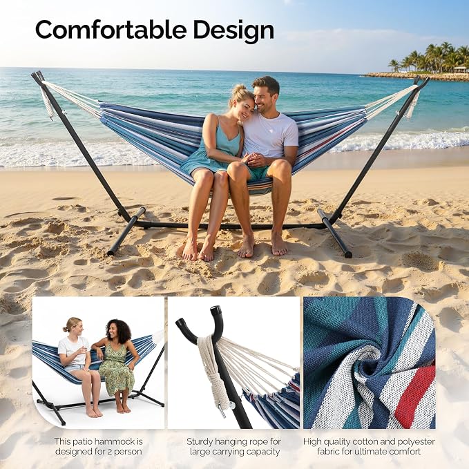 ONCLOUD Portable Hammock with Stand for outsides, 9ft Space Saving Steel Stand Includes Portable Carrying Case (Purple Blue)