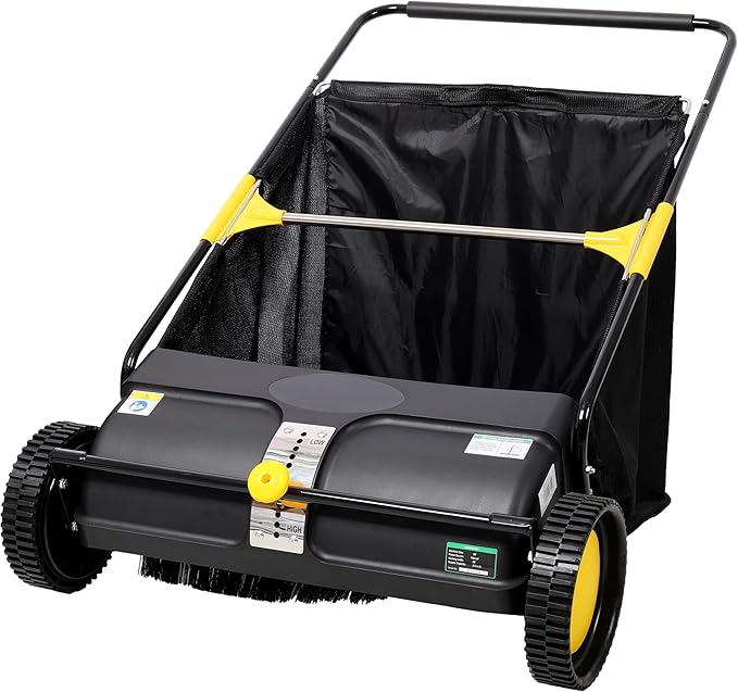 Hand Push Lawn Sweeper, 26 Inch, 7 cu. ft Hopper Bag, Leaf & Grass Collector with Adjustable Brush Height (26 inch)