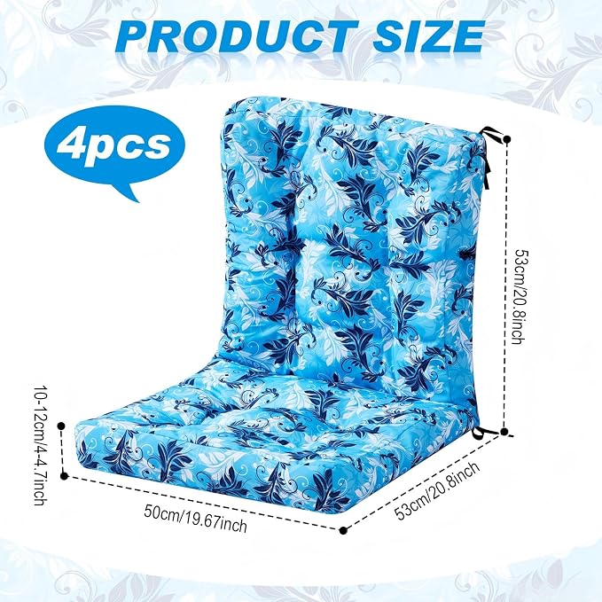 Hoteam 4 Set Outdoor Patio Chair Cushions 20 x 42 in Deep Seat Waterproof Patio Cushions Set for Furniture Replacement Removable Seat and Back (Paisley)