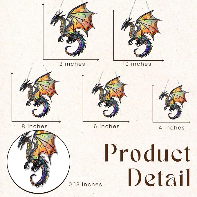 Fantasy Dragon Acrylic Suncatcher, Boho Suncatchers for Window Hanging Ornament, Stained Glass Effect Art Garden Decor, Gifts for Mother's Day, Mom, Grandma, Wife, Women, Nana