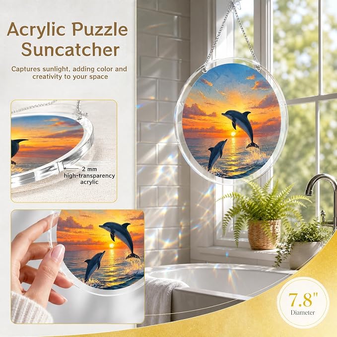 Acrylic Jigsaw Puzzle Suncatcher 7.8'',Stained Glass Suncatcher Home Decor | Hummingbird Acrylic Puzzle Suncatcher,DIY Sun Catcher Puzzle Kit,Window Hanging Ornament Art,Home Garden Decor Gift for Mom