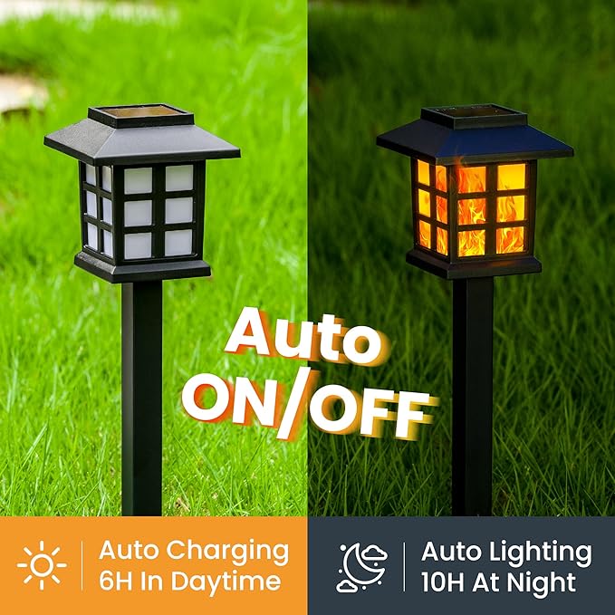 GIGALUMI Solar Lights Outdoor Waterproof 12 Pack, LED Garden Decor | Flickering Flame LED Solar Garden Lights Outdoor Decor, 8 Hours of Landscape Lighting for Garden