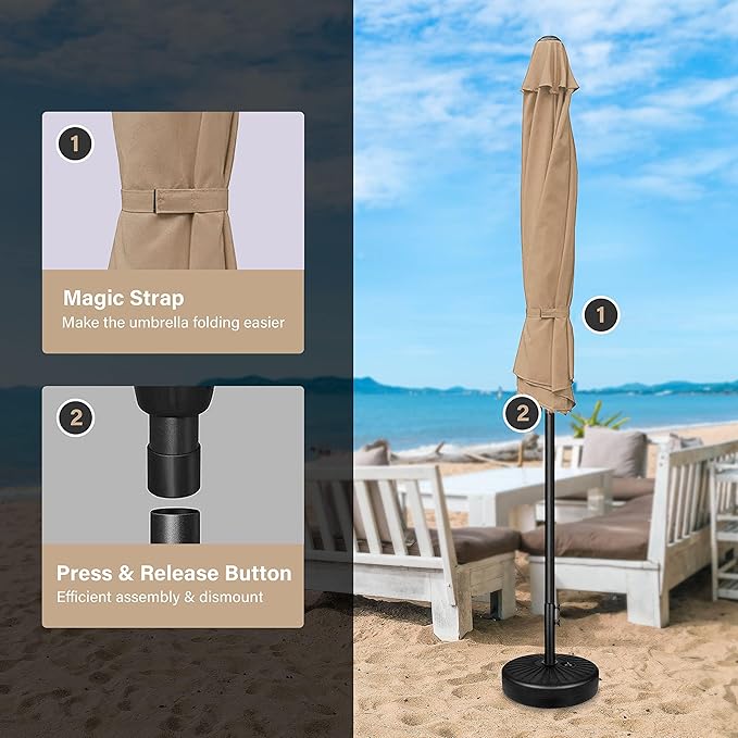 Simple Deluxe 9FT Outdoor Patio Umbrella Table Market Umbrella with Push Button Tilt and Crank and 50lbs Base Stand, for Garden, Lawn, Deck, Backyard, Pool, Tan