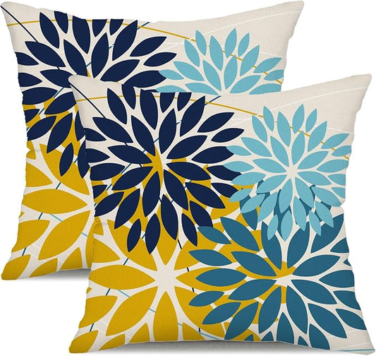 DFXSZ Pack of 2 Outdoor Waterproof Throw Pillow Covers 16x16 Dark Yellow | Polyester Colorful Spring Summer Floral Decorative Cushion Cases(NO INSERT),For Couch Patio Funiture Garden Home Decor