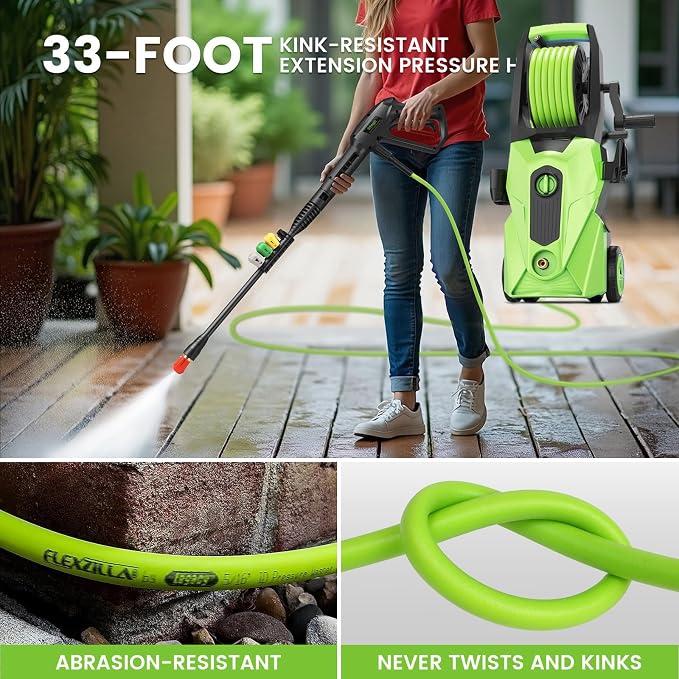 Pressure Washer 5000PSI Power Washers Powered with 33ft Pressure Hose, 4 Nozzle and Foam Cannon, powerwashers for Home, Light Green