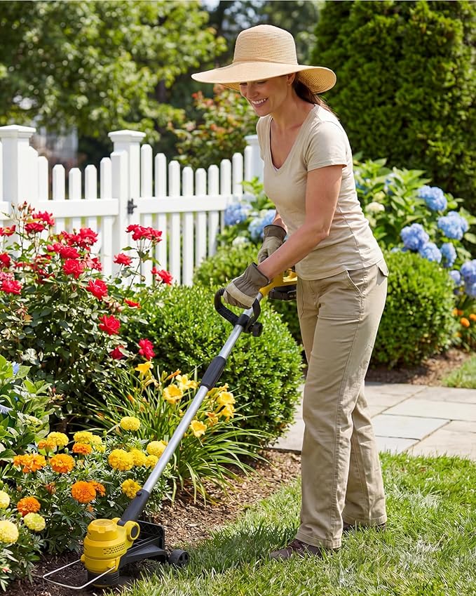 12" Cordless String Trimmer Weed Wacker, Battery Powered Grass Trimmer with 2 x 2.0Ah Batteries & Fast Charger, Includes Wheels and 8 Replacement Spool Lines for Lawn Care
