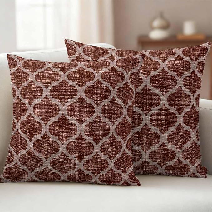 Brown Moroccan Outdoor Pillow Covers 18x18 Inch Throw Pillow Covers Set of 2 Waterproof Decorative Pillow Cases Morocco Abstract Quatrefoil Geometric Cushion Covers for Patio Furniture Garden Couch