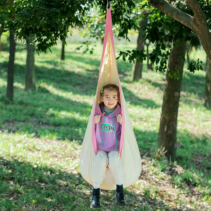 YAERSI Kids Pod Swing Seat Cotton Child Hammock Chair with PVC Inflatable Cushion for Indoor and Outdoor Use Portable