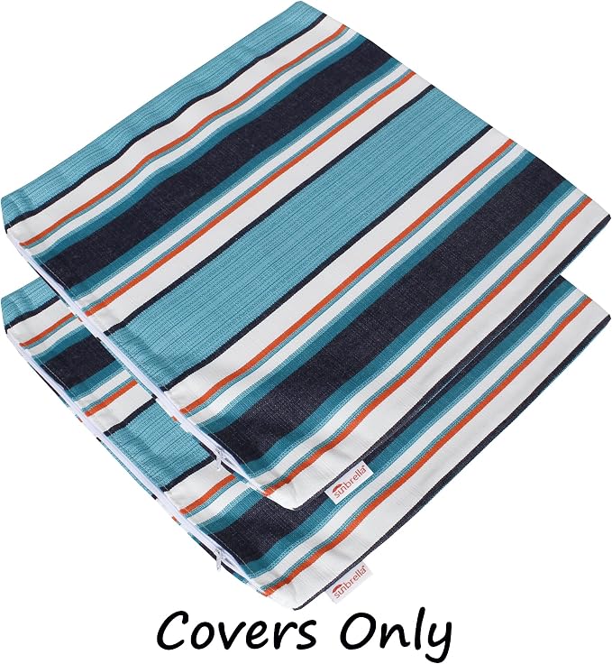 Outdoor/Indoor Sunbrella Throw Pillow Cover Only Square Set of 2 Pieces 16 inch x 16 inch Token Surfside Stripe - Insert Not Included, Navy/Teal