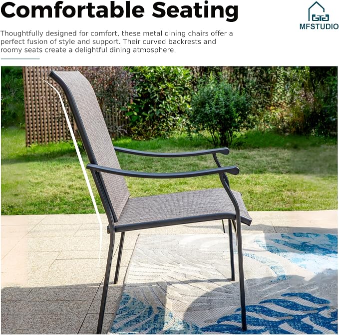 MFSTUDIO 7 Piece Outdoor Dining Set, 54" Round Table & Textilene Chairs | Weather-resistant, 6 person, Breathable & quick-drying Textilene, Metal Frame, Umbrella hole, Outdoor deck backyard