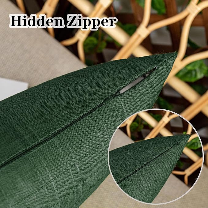 Kevin Textile Outdoor Waterproof 20”x20” Pillow Covers 2 Pack, Army Green | Water Resistant, Soft Faux Linen-cotton Yarn-dyed Woven Texture Throw Pillow Covers for Tent Patio Garden Couch Sofa