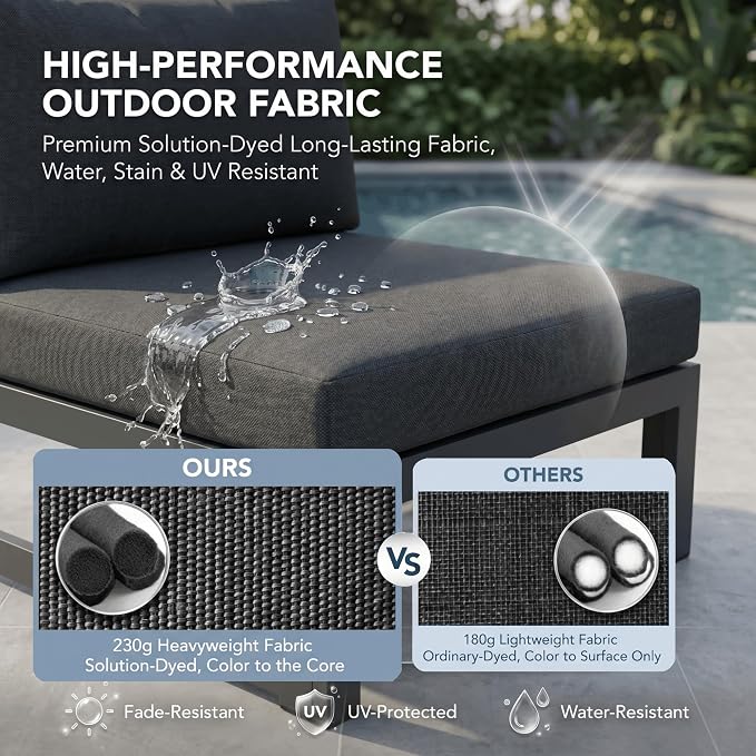 NICESOUL 9 Pcs Modern Aluminum Outdoor Patio Furniture Set with Fire Pit Table Propane/Gas, Extra Large All-Weather Modular Sectional Couch, 29" Wide Deep Seating Conversation Sofa for Deck, Dark Grey