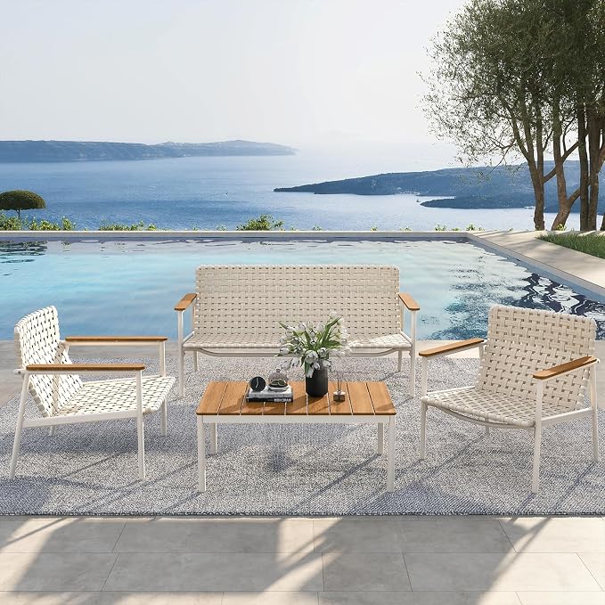 Grand patio 4-Piece Patio Conversation Set, Outdoor Wicker Sofa Set with Waterproof Cushions All-Weather Wicker Furniture Sectional Sofa for Garden, Poolside, or Backyard Relaxation-Grey
