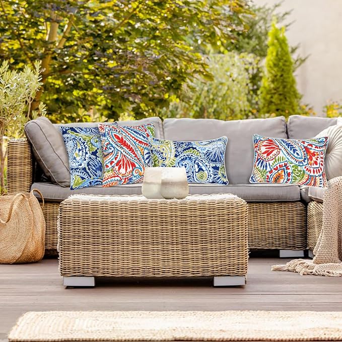 JMGBird Green & Red Outdoor Pillows Waterproof Couch Throw Pillows Inserts | 12x20 Pillow Insert Outdoor Lumbar Pillows Waterproof Outdoor Pillow covers with Inserts for Patio Furniture