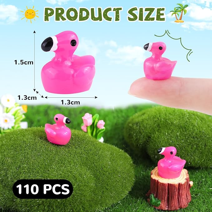 110PCS Mini Resin Animals Cute Rose Pink Tiny Flamingo Ducks, Miniature Figures to Hide, Small Animal Accessories Bulk for Topper Garden Dollhouse Landscape Aquarium Ornaments DIY Crafts & Decor