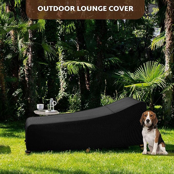 iBirdie Outdoor Lounge Chaise Chair Cover 76L x 26W x 28H inch Waterproof Patio Furniture Covers Lawn Pool Chair Cover 2 Pack Black