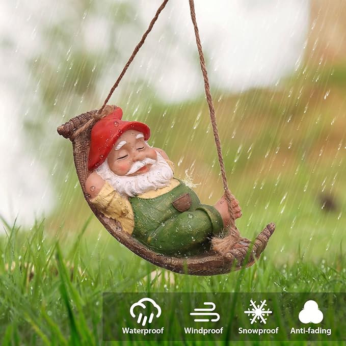 TERESA'S COLLECTIONS Green Garden Gnome Statues for Garden Decor, Resin Hanging Decorations for Outdoor, Tree Ornaments Figurines for Outside Gifts for Mom Women and Man