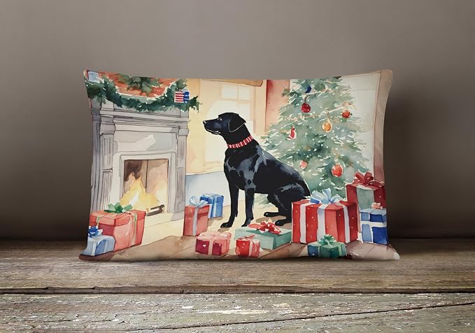 Caroline's Treasures DAC2694PW1216 Labrador Retriever Cozy Christmas Throw Pillow Machine Washable, Indoor Outdoor Decorative Pillow for Couch, Bed or Patio, 12HX16W
